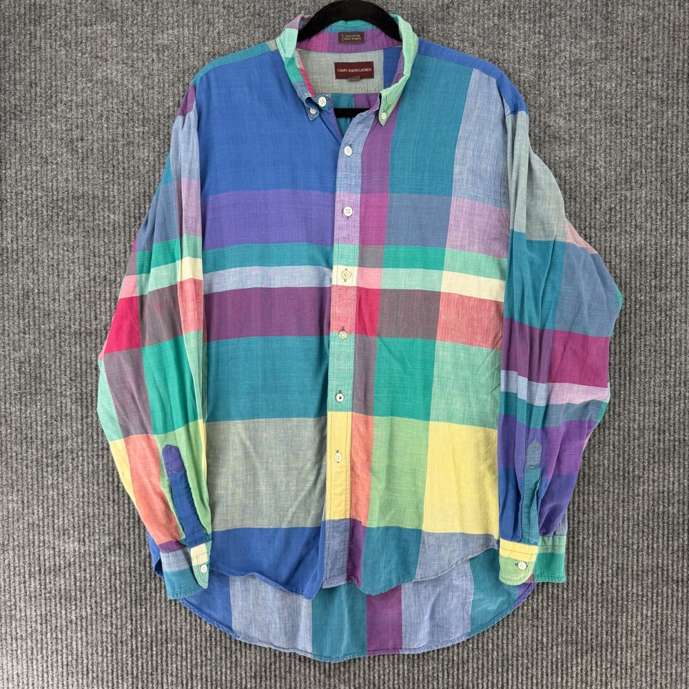 Vintage Chaps Ralph Lauren Mens XL Plaid Button Down Shirt Long Sleeve colorful
